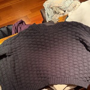 Black Textured Knit Open Back Sweater